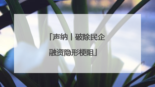 声纳丨破除民企融资隐形梗阻